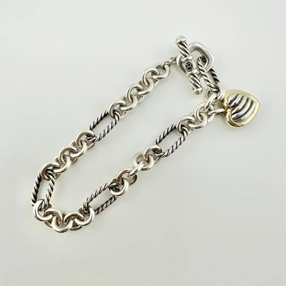 David Yurman Figaro Heart Charm Bracelet w/ 18K Yellow Gold - 7.25" - Picture 14 of 16